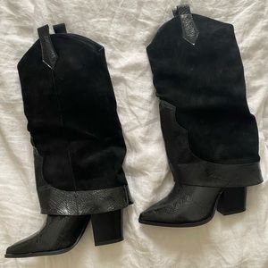 Nasty Gal - Black suede and vegan leather cowboy boots (only worn once)